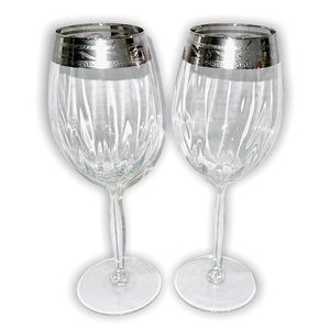 Vintage Italian Crystal Wine Glasses Versace Style Greek Key Silver Rim